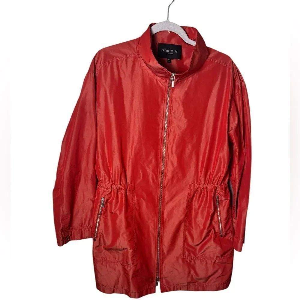 Lafayette 148 red metallic water-resistant windbreaker anorak Medium